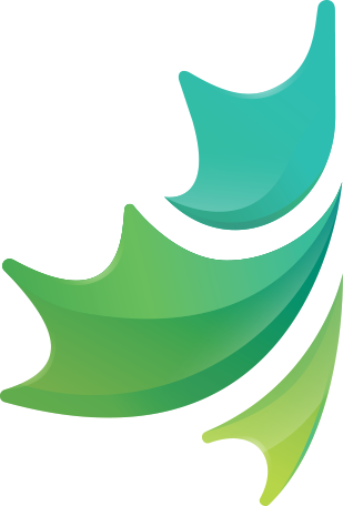 The CDF logo without text. It looks like half of a maple leaf with a colour gradient running from the top to the bottom. It starts off as mint, then fades into forest, and finally to lime at the bottom.