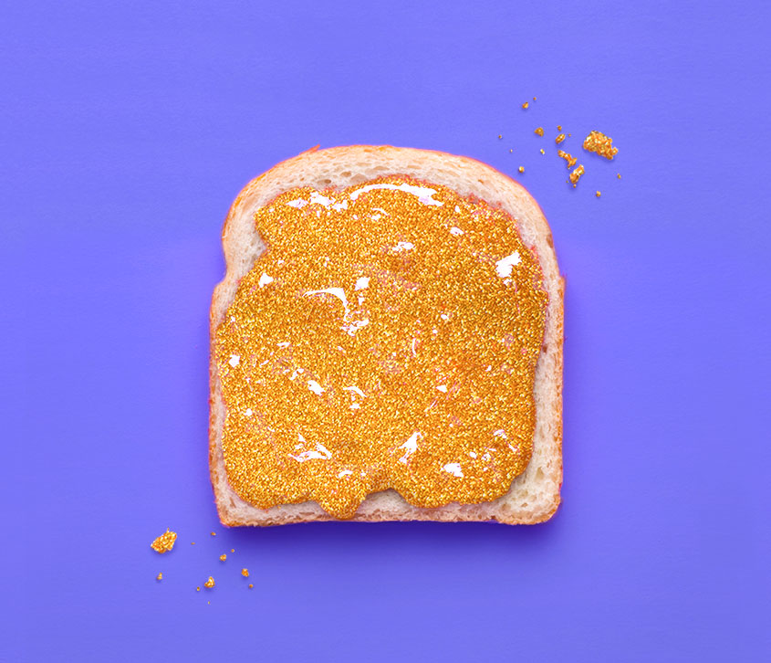 White toast covered in glitter jam
