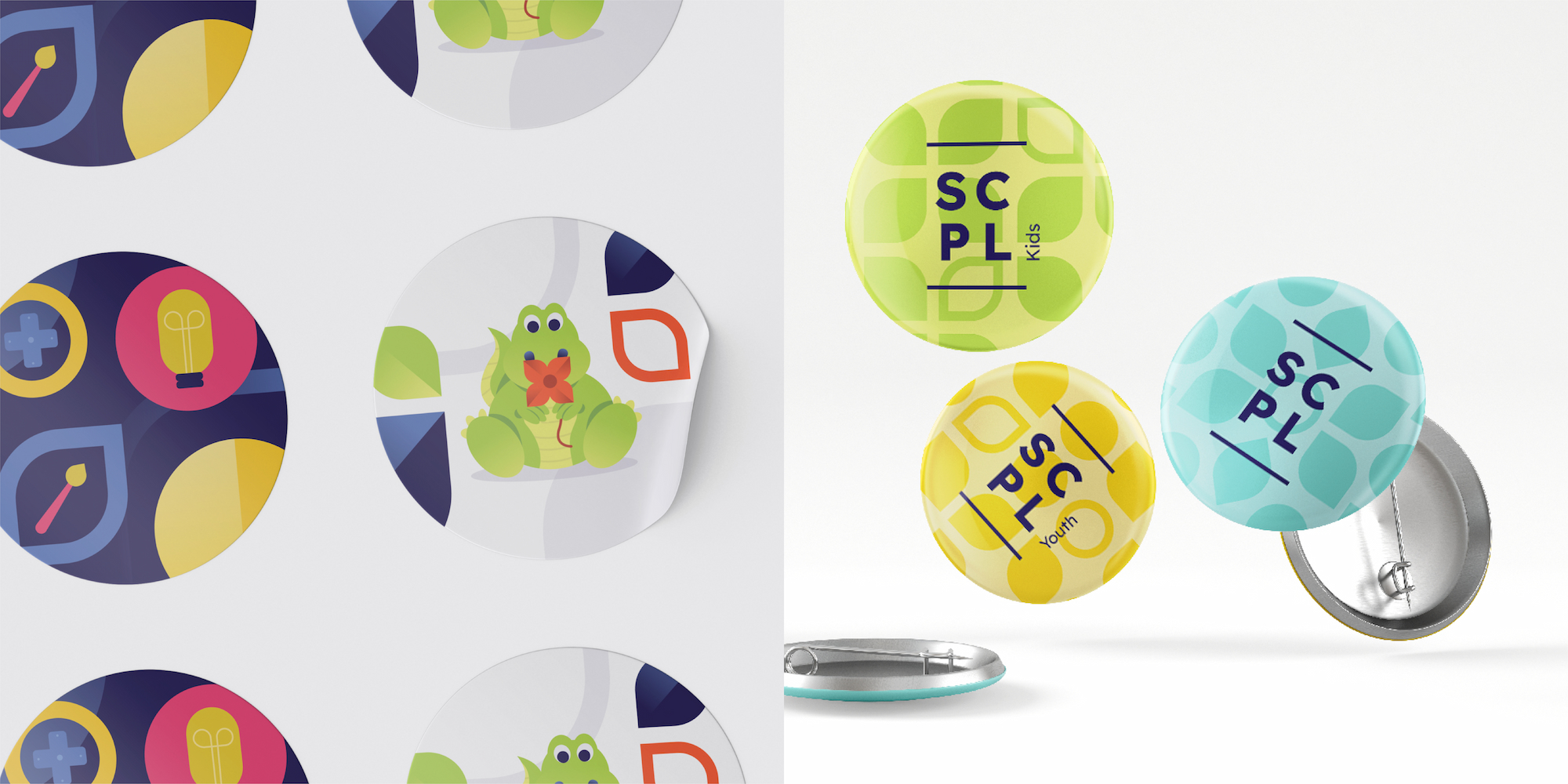 SCPL branded buttons