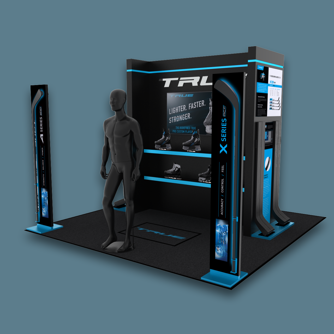 3D rendering of TRUE Hockey equipment in-store display