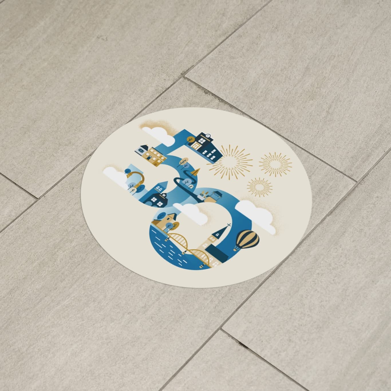Floor decal with anniversary logo