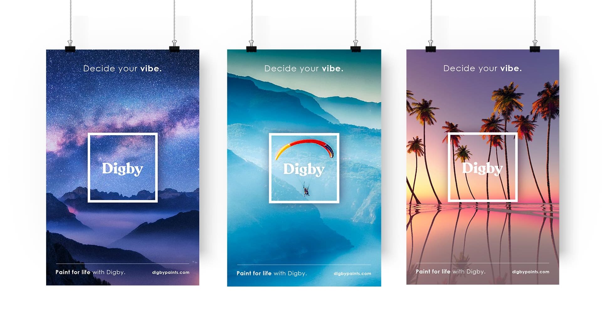 Three different Digby poster mockups