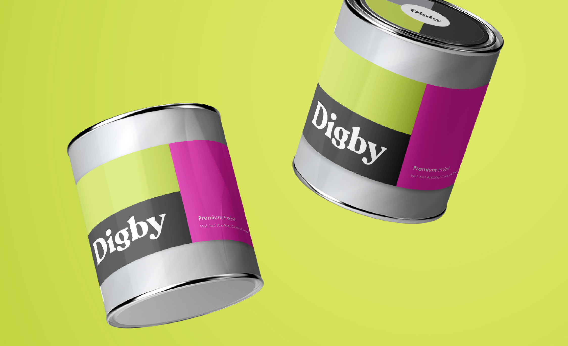 Two Digby paint cans against a light green backdrop