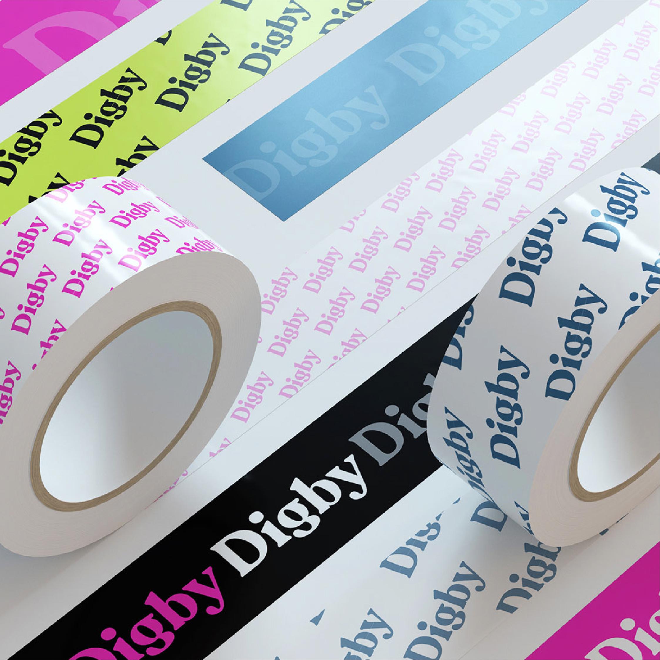 Roles of tape with the Digby name in pattern