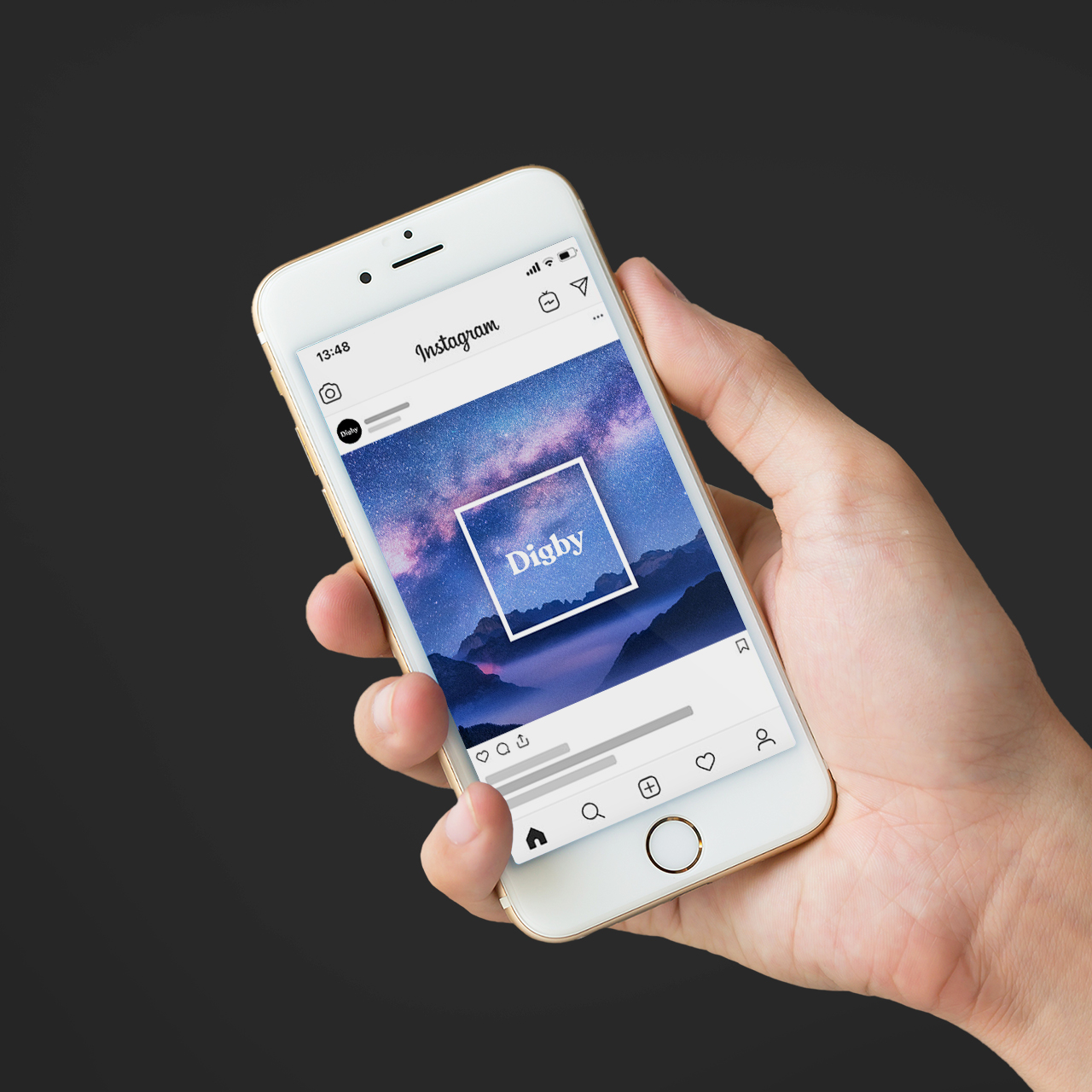 Hand holding a smartphone with Digby Paints' Instagram mockup