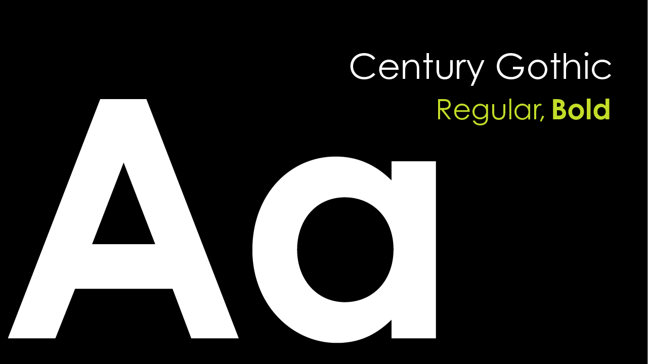 The letter A in upper and lower case in the Century Gothic font