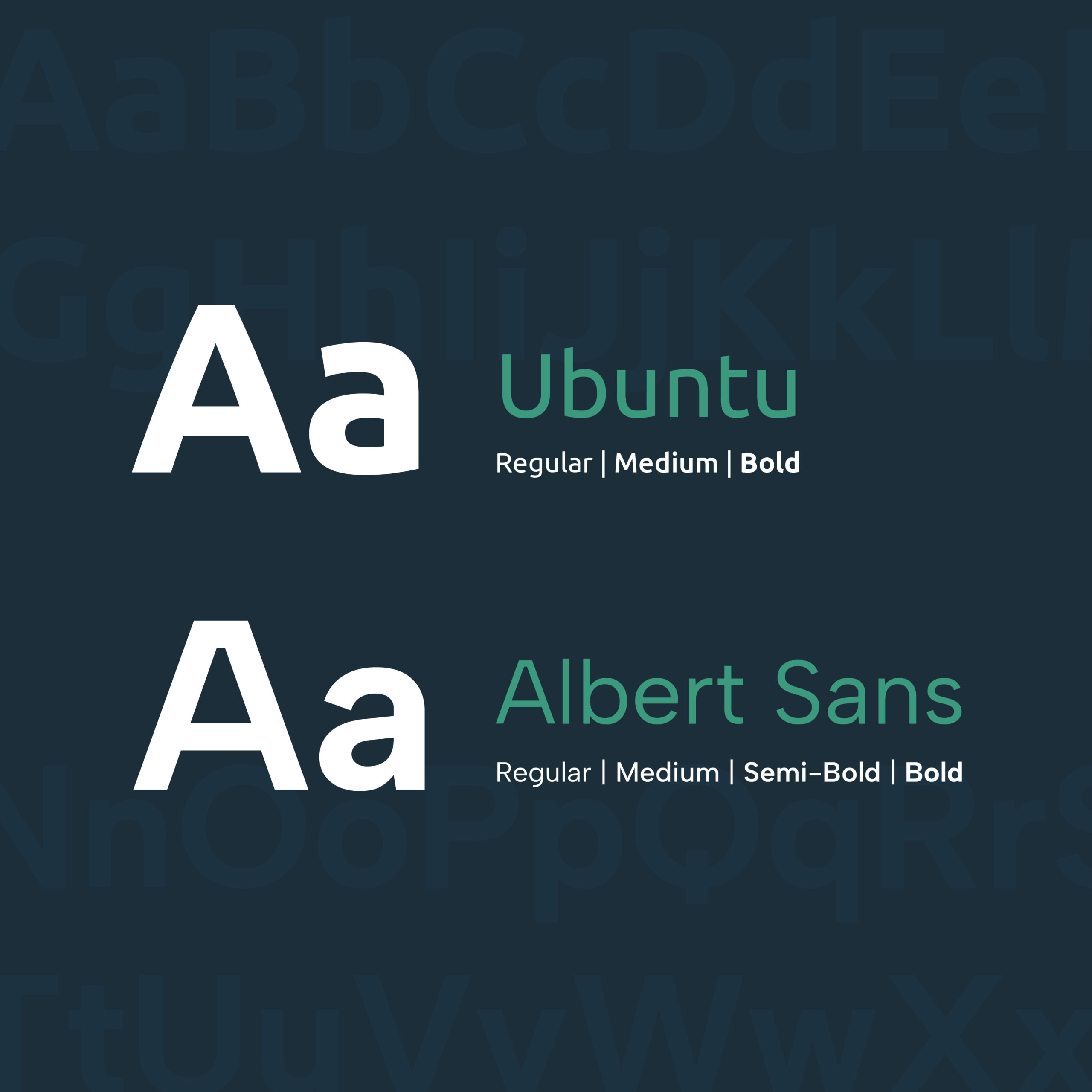 Samples of the Welland brand fonts Ubuntu and Albert Sans.