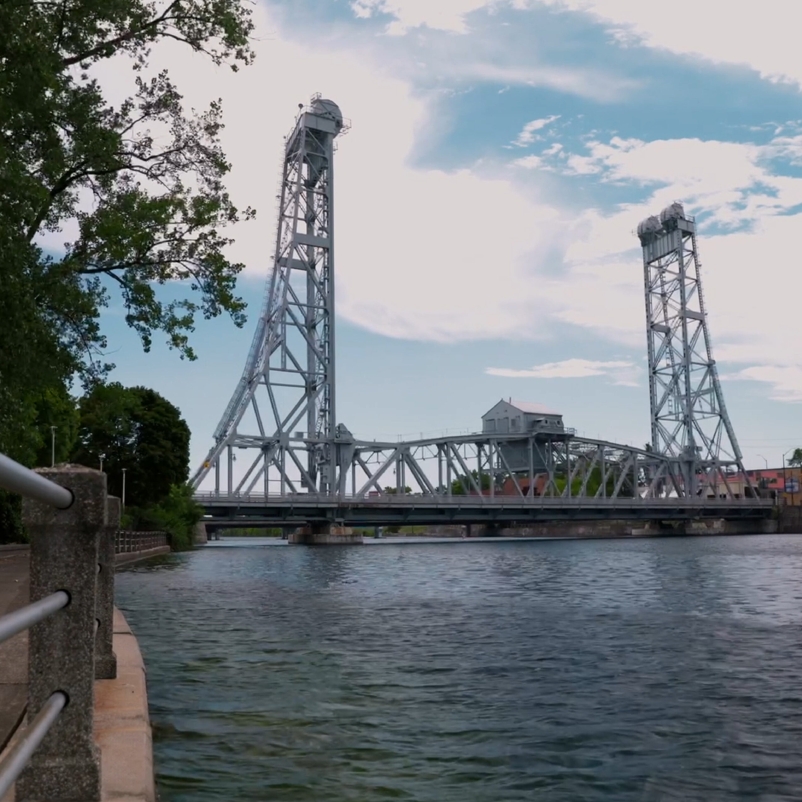 Welland's iconic bridge, view from waterside walkway.