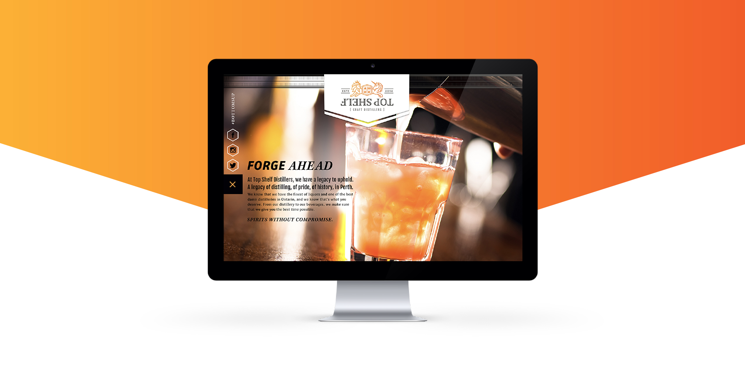 Website home screen for Top Shelf Distillers