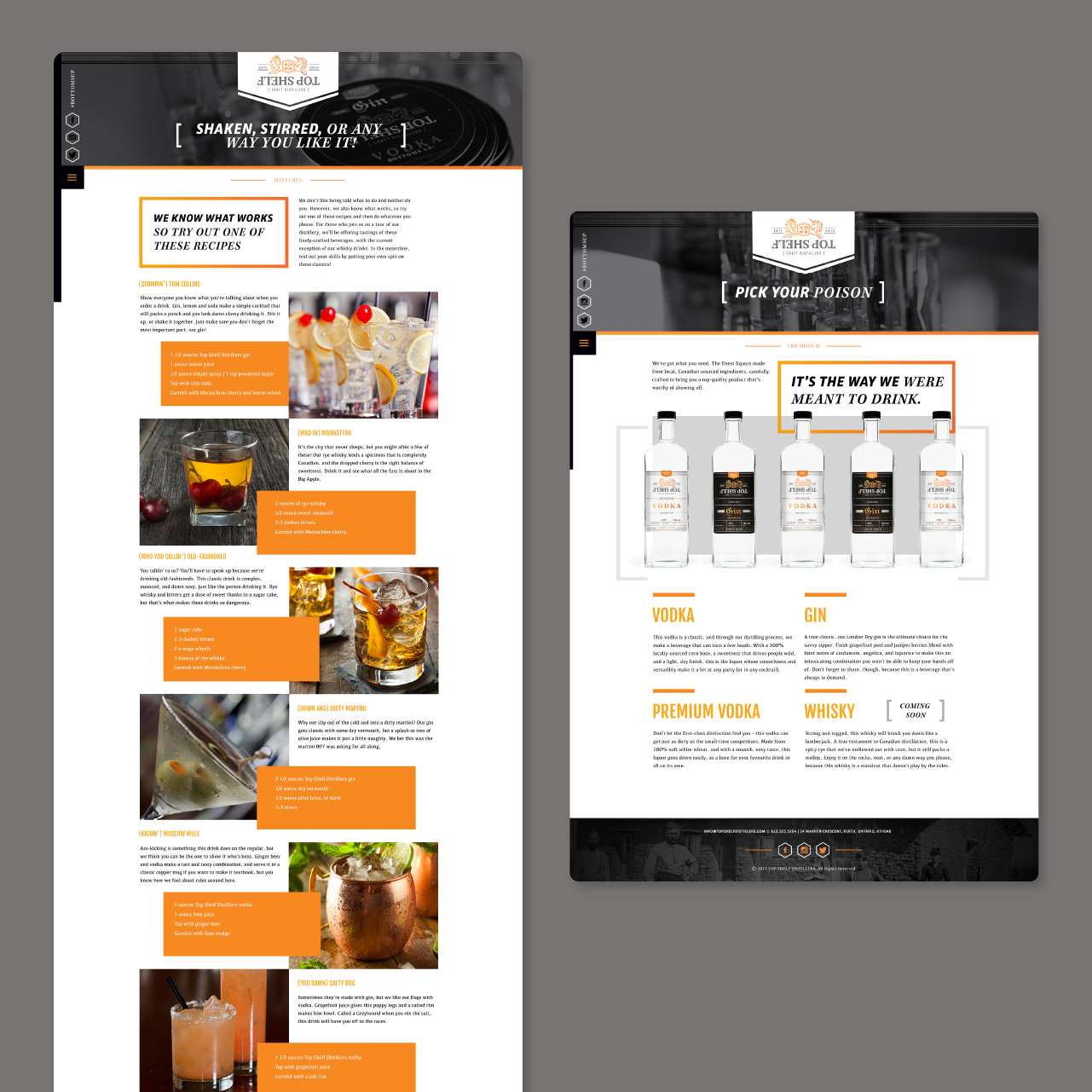 Website home screen mock up for Top Shelf Distillers