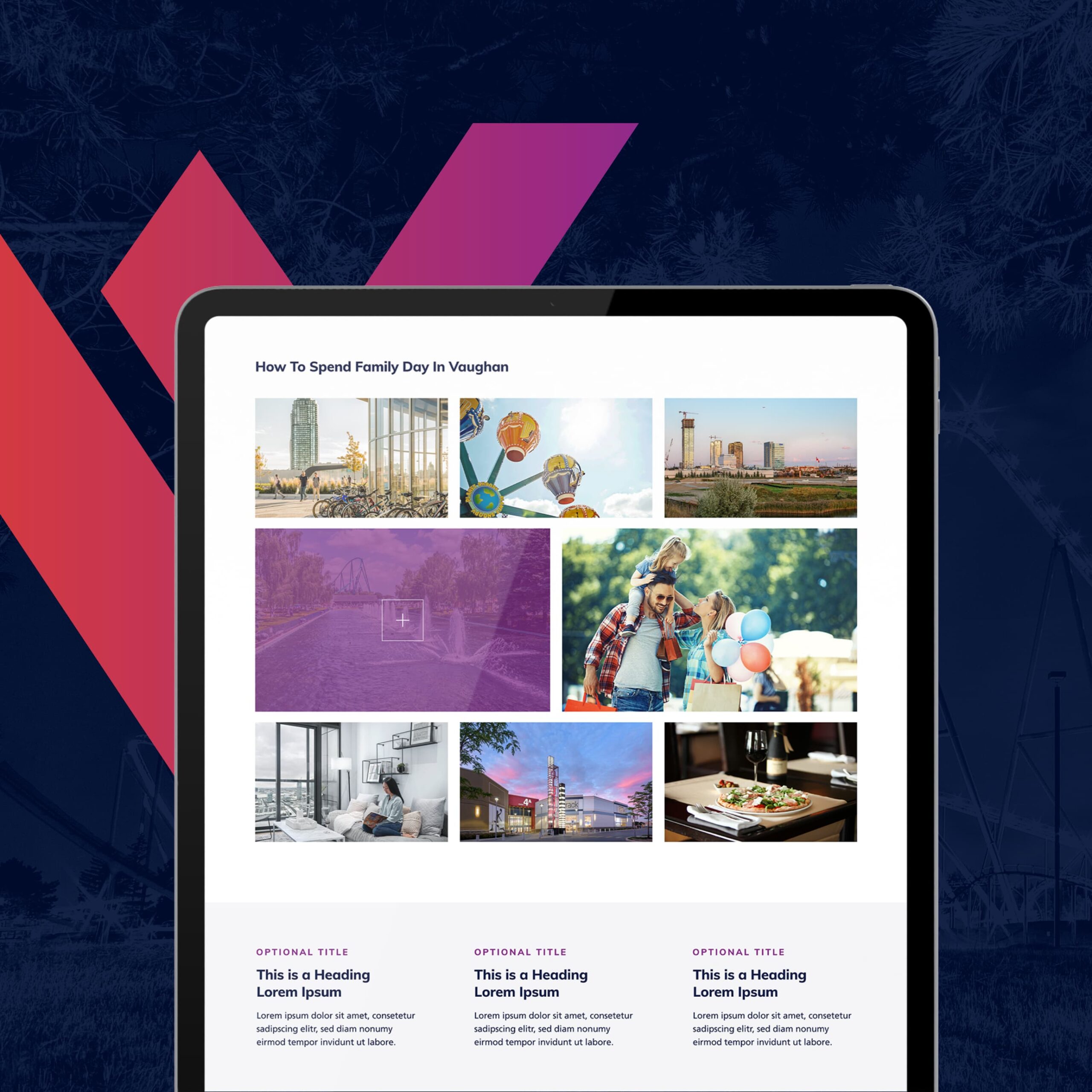 Mock up of Tourism Vaughan blog on tablet.