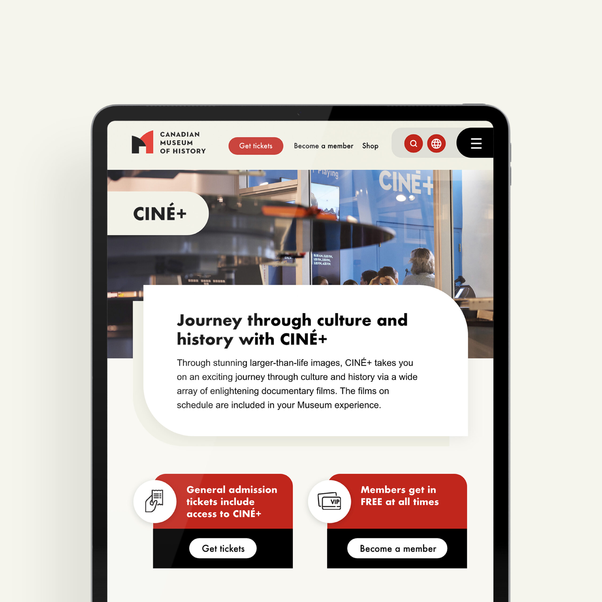Mock up of Canadian Museum of History website on tablet
