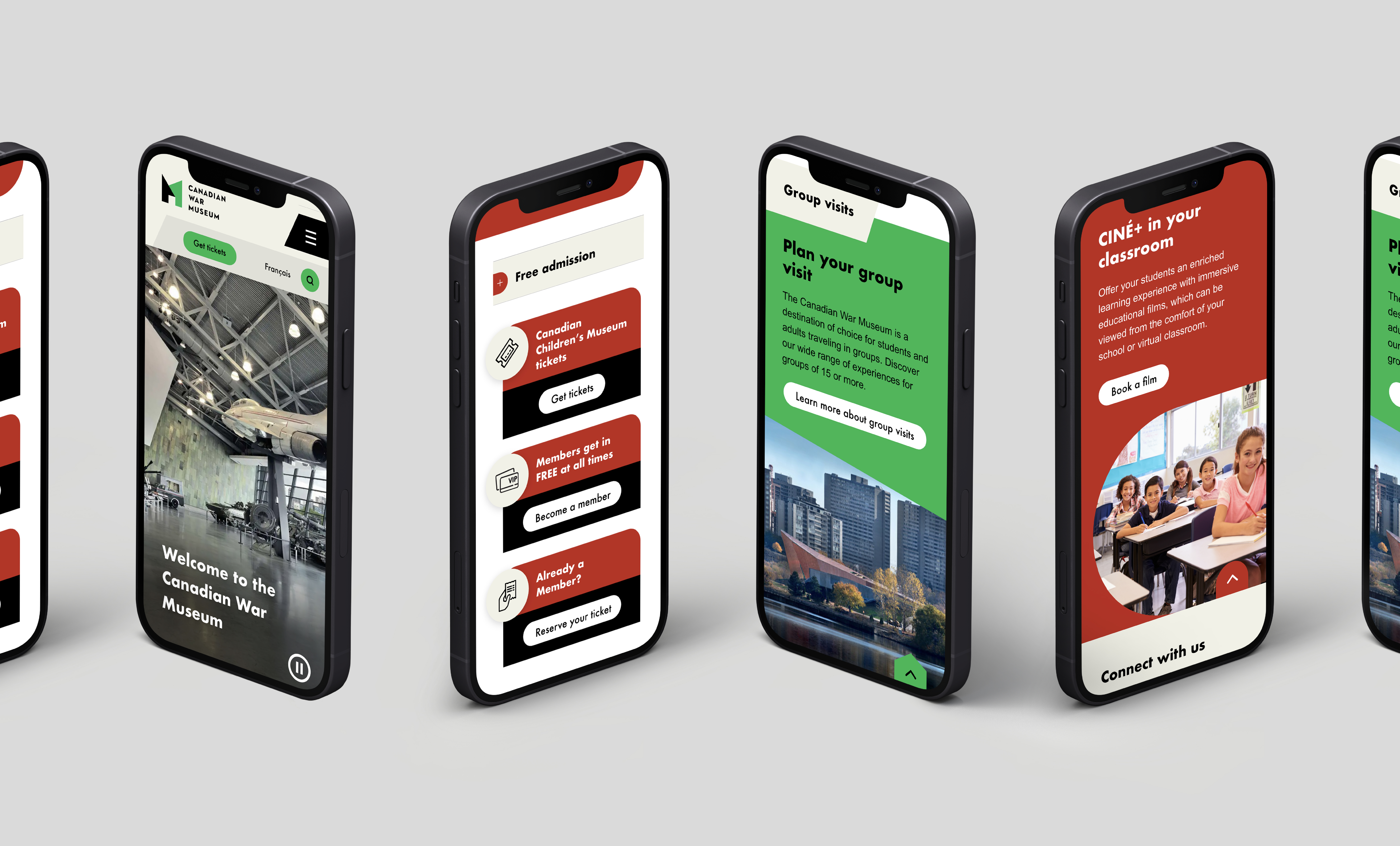 Canadian Museum of History and War Museum website mock up on mobile
