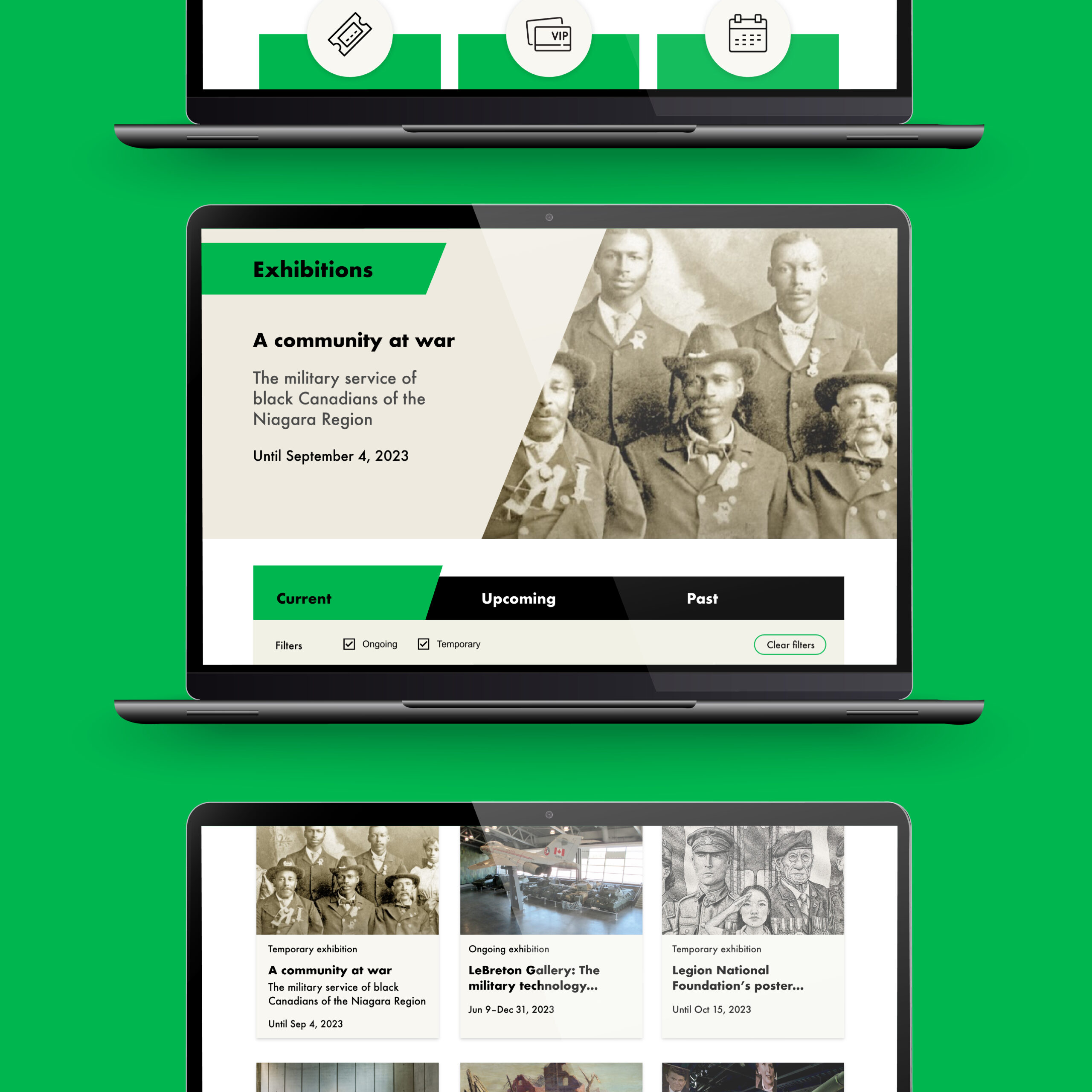 Canadian War Museum website mock up on laptop