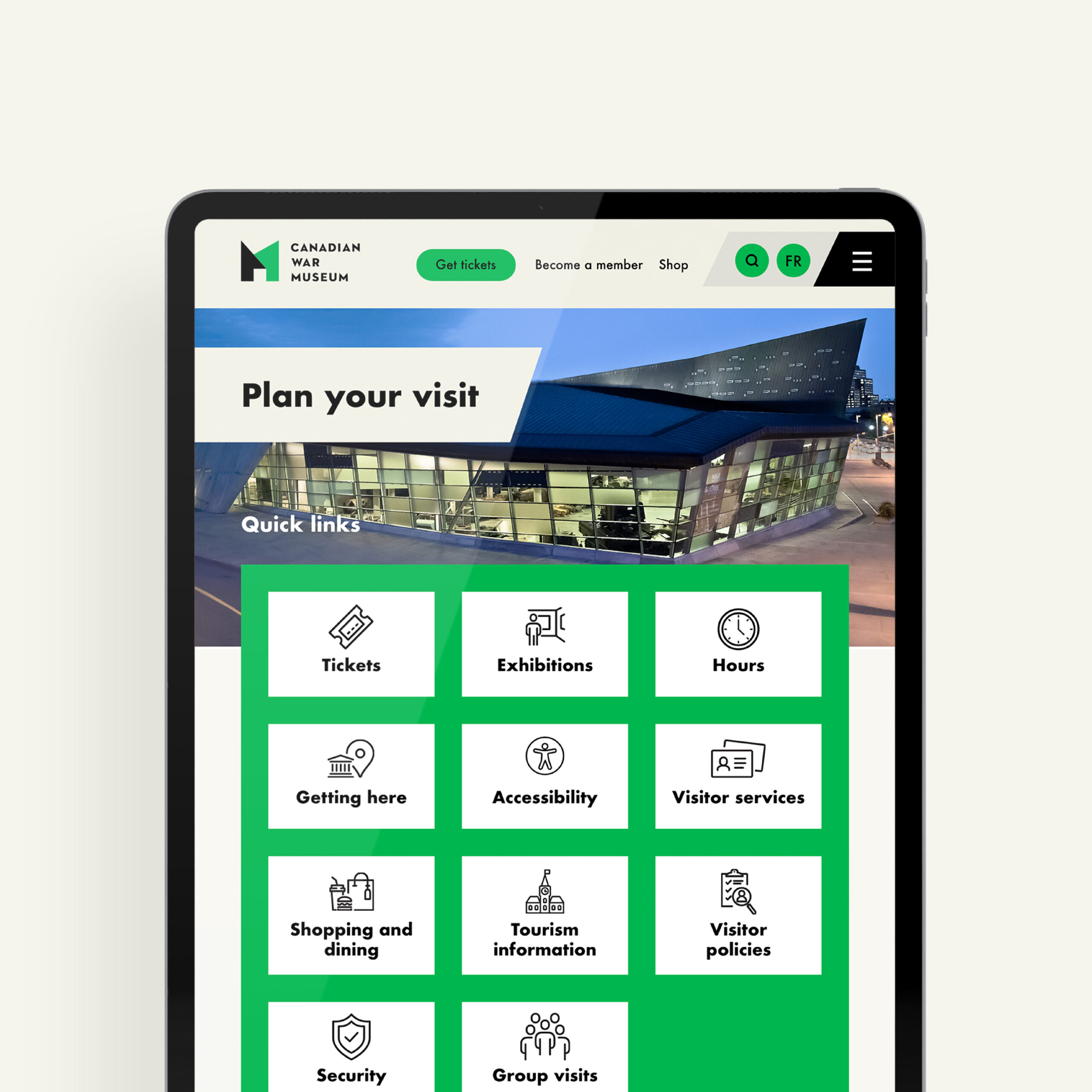 Mock up of Canadian War Museum on tablet