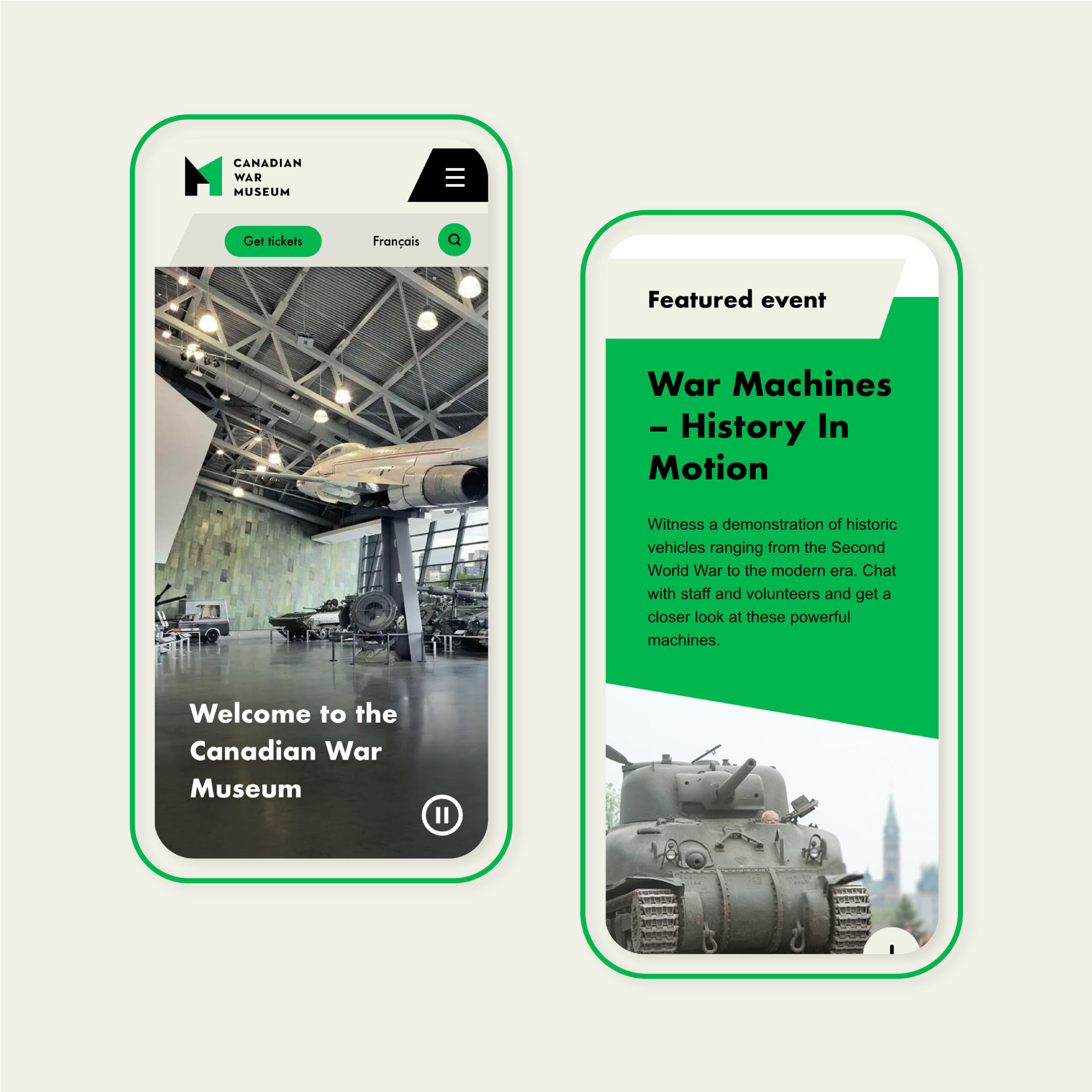 Canadian war museum website mobile mock up
