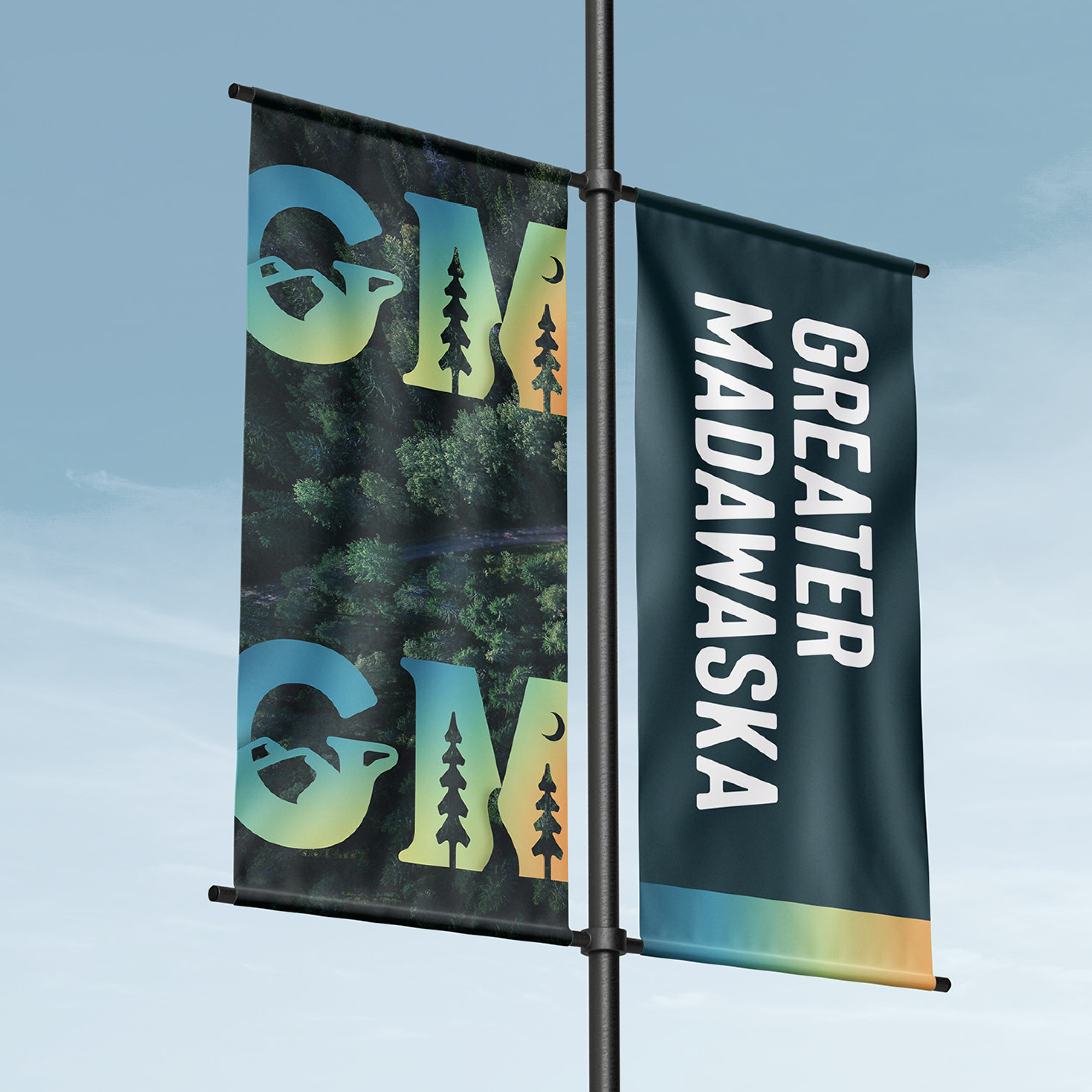 Greater Madawaska logo mock up on outdoor banner