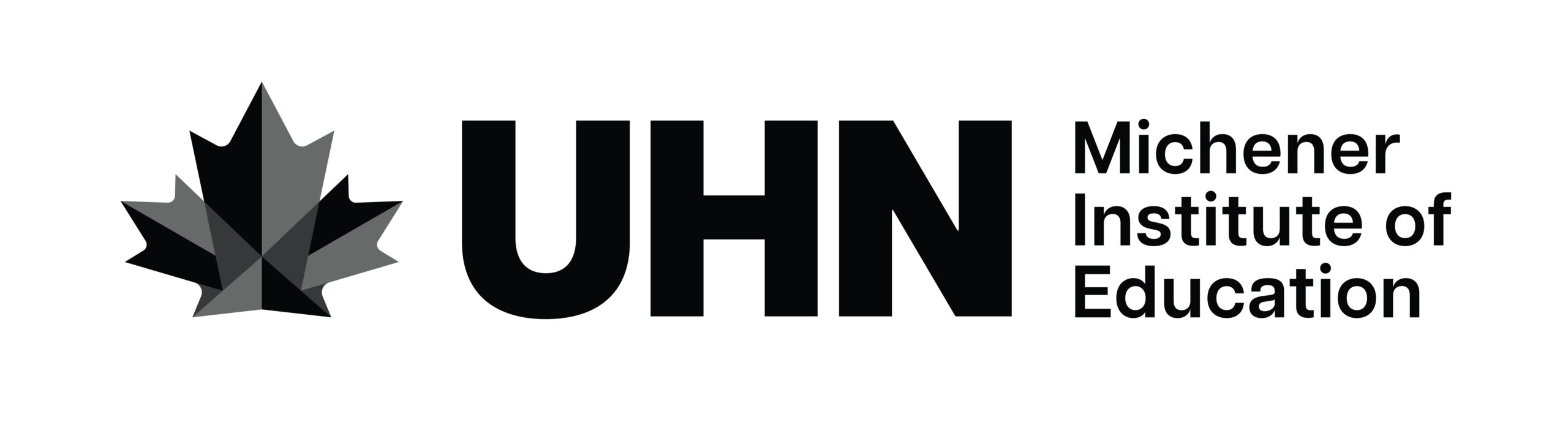 Logo of UHN Michener Institute of Education, featuring a geometric maple leaf icon in black and grey.