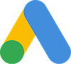 Google Ads logo featuring a blue bar, yellow bar, and green circle on a white background.