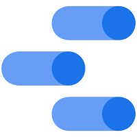 Three horizontal blue rounded rectangles overlap with circles on the right, arranged in a staggered vertical pattern.