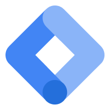 Blue geometric logo with overlapping shapes forming a diamond outline on a light grey background.