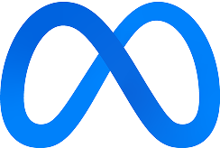 A blue infinity-shaped logo on a light background.