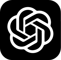A white geometric knot logo on a black rounded square background.