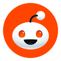Reddit logo featuring a smiling alien face with red eyes on an orange circle background.